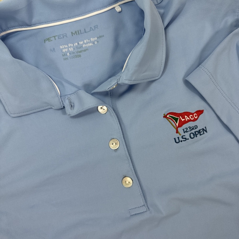 Peter Millar‎ Golf Polo Women's Med LACC 123rd U.S. Open Logo Blue Active Shirt